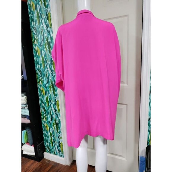 Adrienne Vittadini Silk Lagenlook Oversized Button Up Tunic Shirt Dress Pink M - Picture 4 of 16